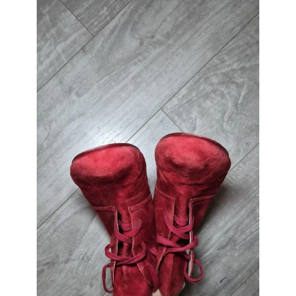 Didi Leather Red Suede Booties 39 Lace-Up Women's Ankle Boots